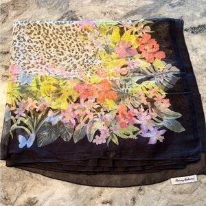 Tommy Bahama Black Floral and Leopard Print Scarf / Wrap / Pareo